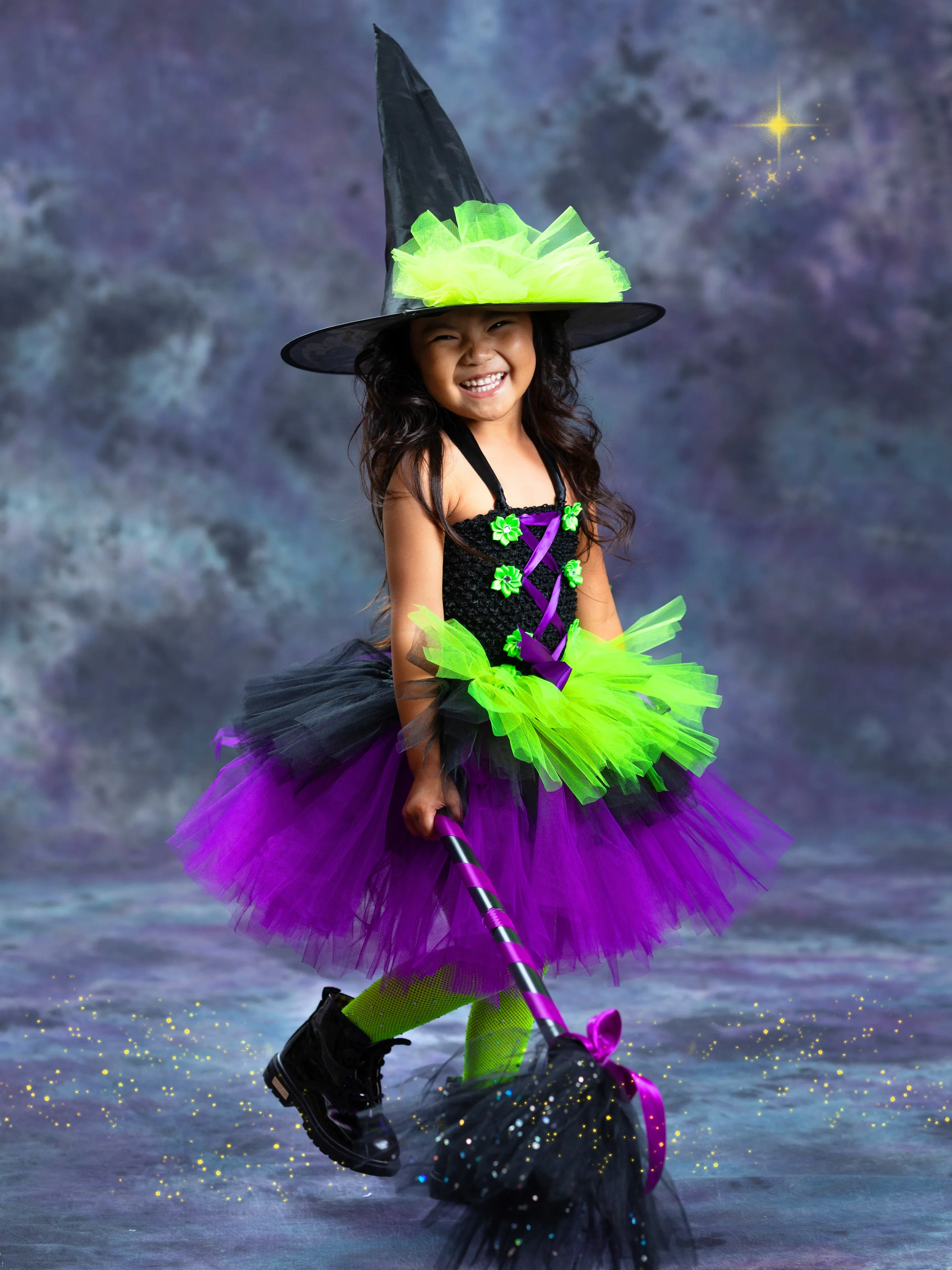 Girls Neon Witch Tutu Costume Set