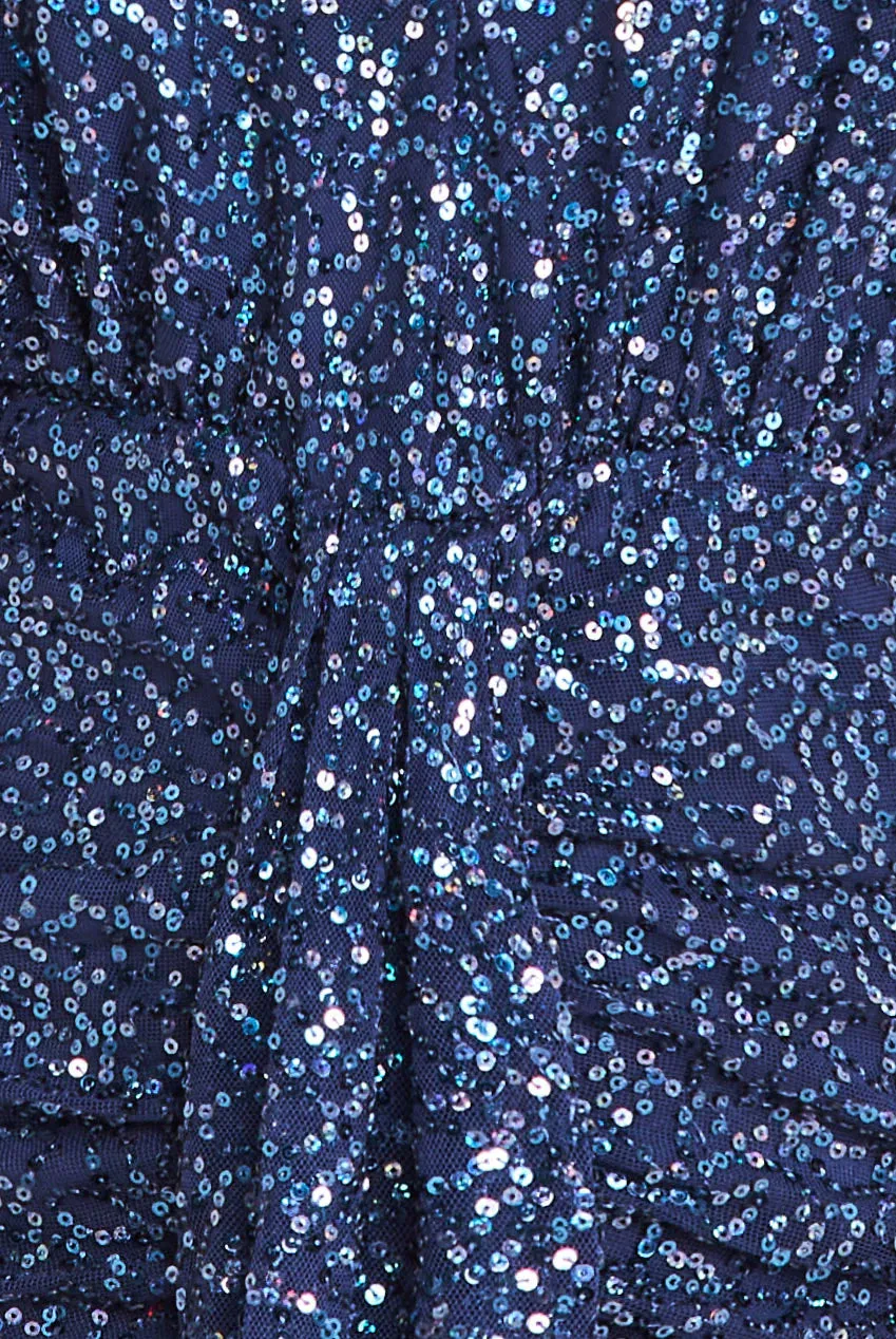 Goddiva Plunge V-Neck Sequin Maxi - Navy