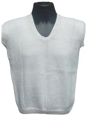 Graminarts Handmade Knitted Woollen In White Half Sleeve Sweater For Men