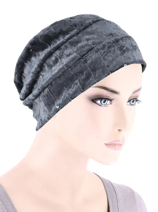 H150-PEARLGRAY#Winter Cloche Bow Hat Pearl Gray Sequin