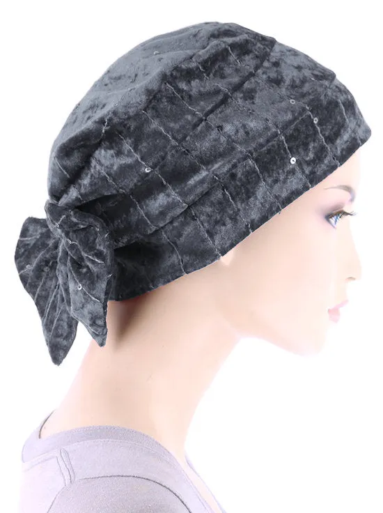 H150-PEARLGRAY#Winter Cloche Bow Hat Pearl Gray Sequin