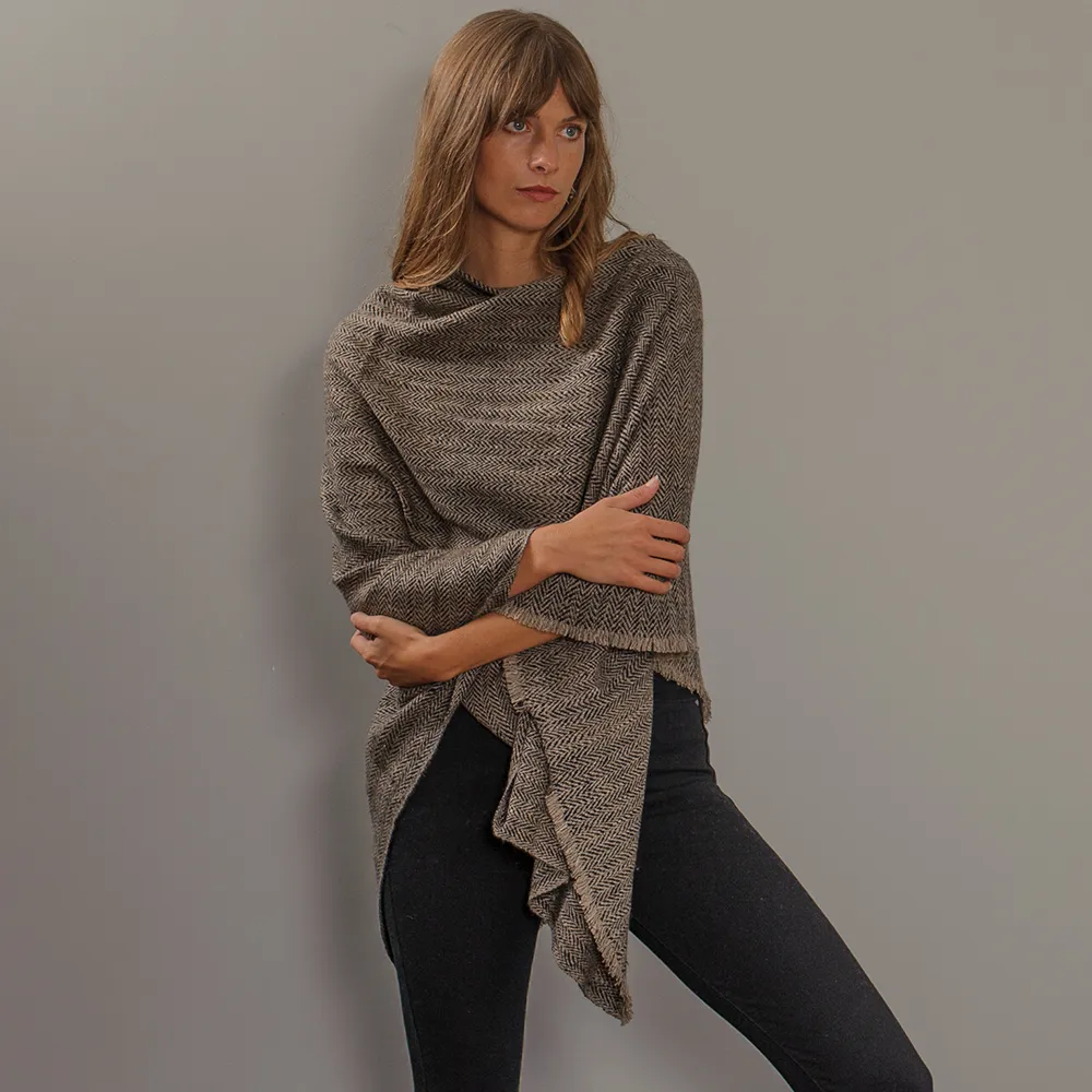 Hand Woven Chunky Herringbone Cashmere Poncho