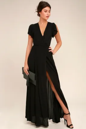 Heart of Marigold Black Wrap Maxi Dress