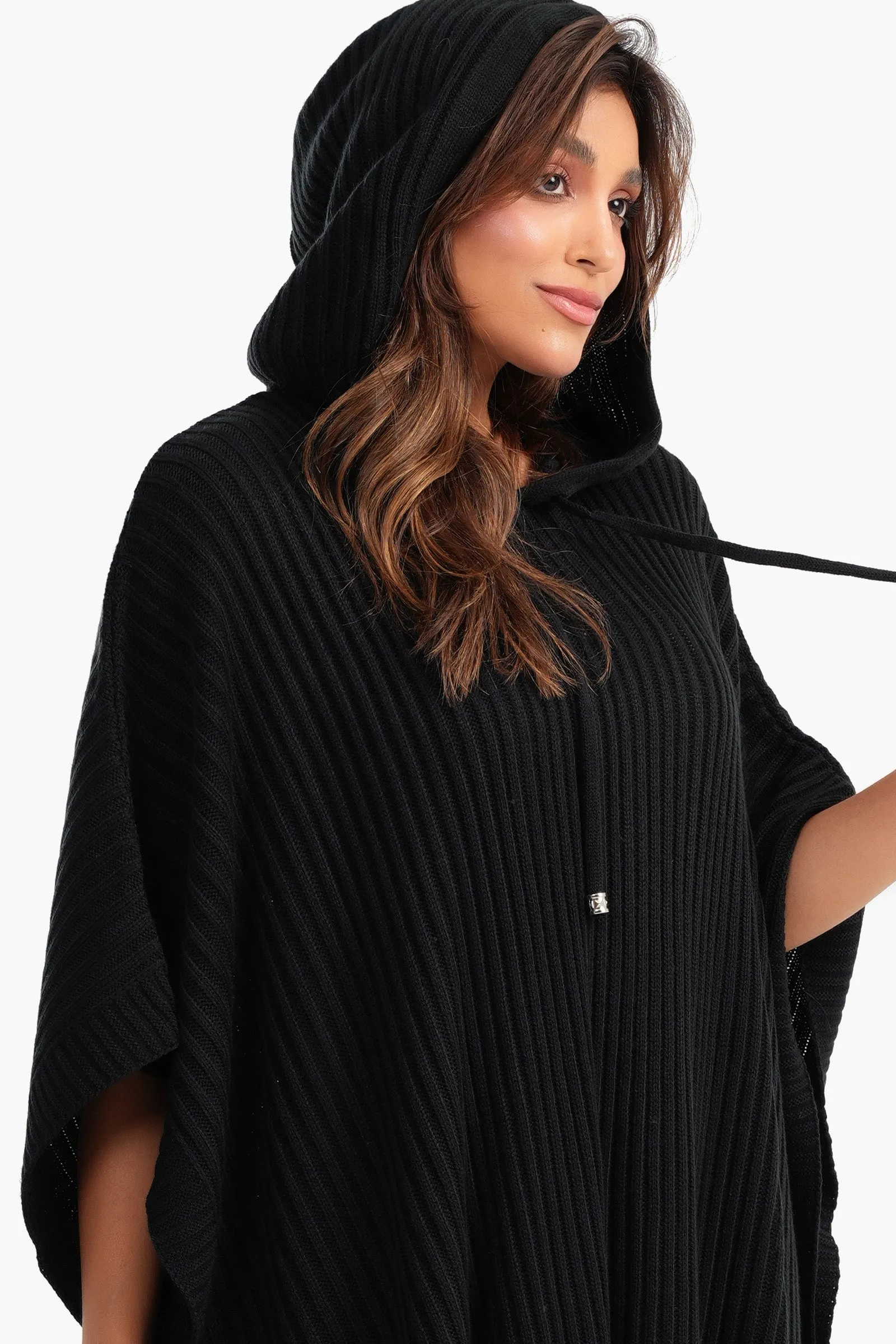 Hooded Poncho with Knee Length