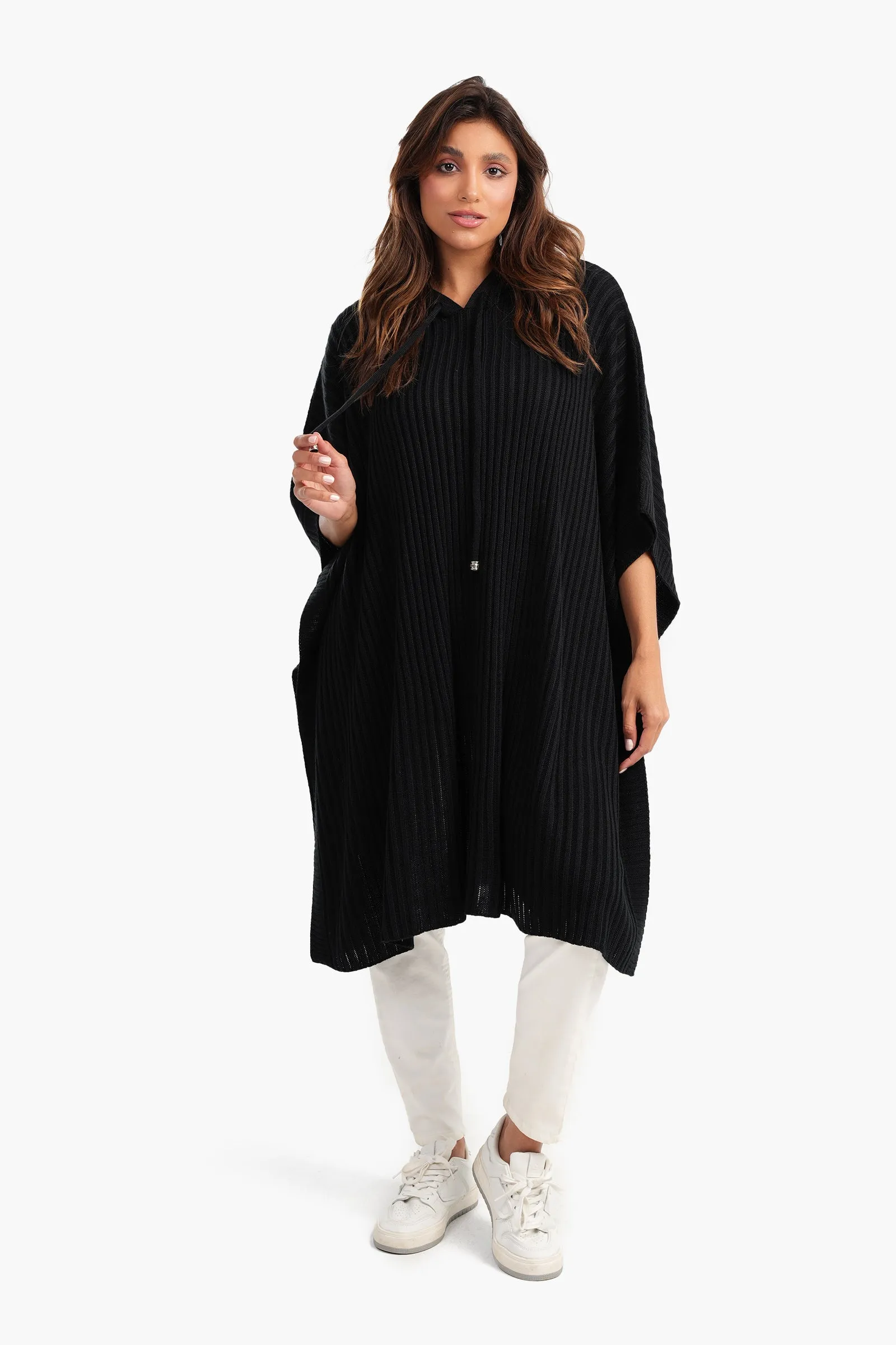 Hooded Poncho with Knee Length