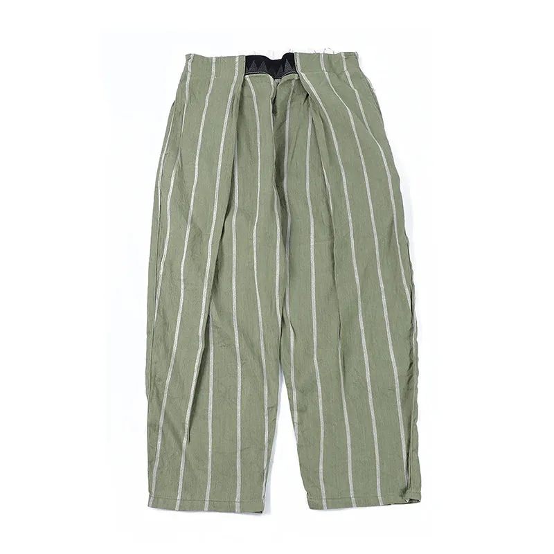 Japanese Style Two-color Cotton Linen Stripe Loose Pants