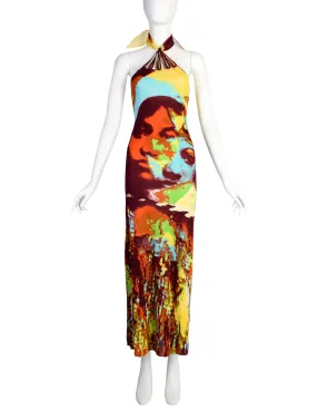 Jean Paul Gaultier Vintage SS 2000 Iconic Vibrant Acid Trip Face Print Halter Dress