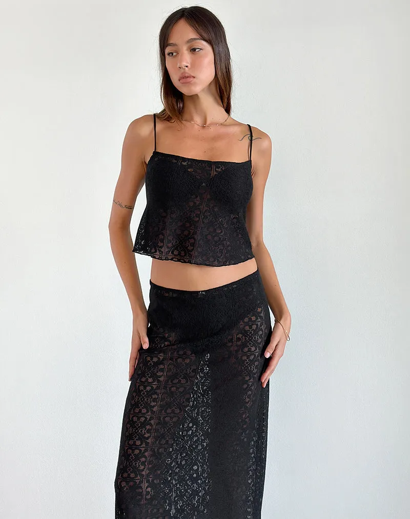 Jolan Cami Top in Black Clover Lace