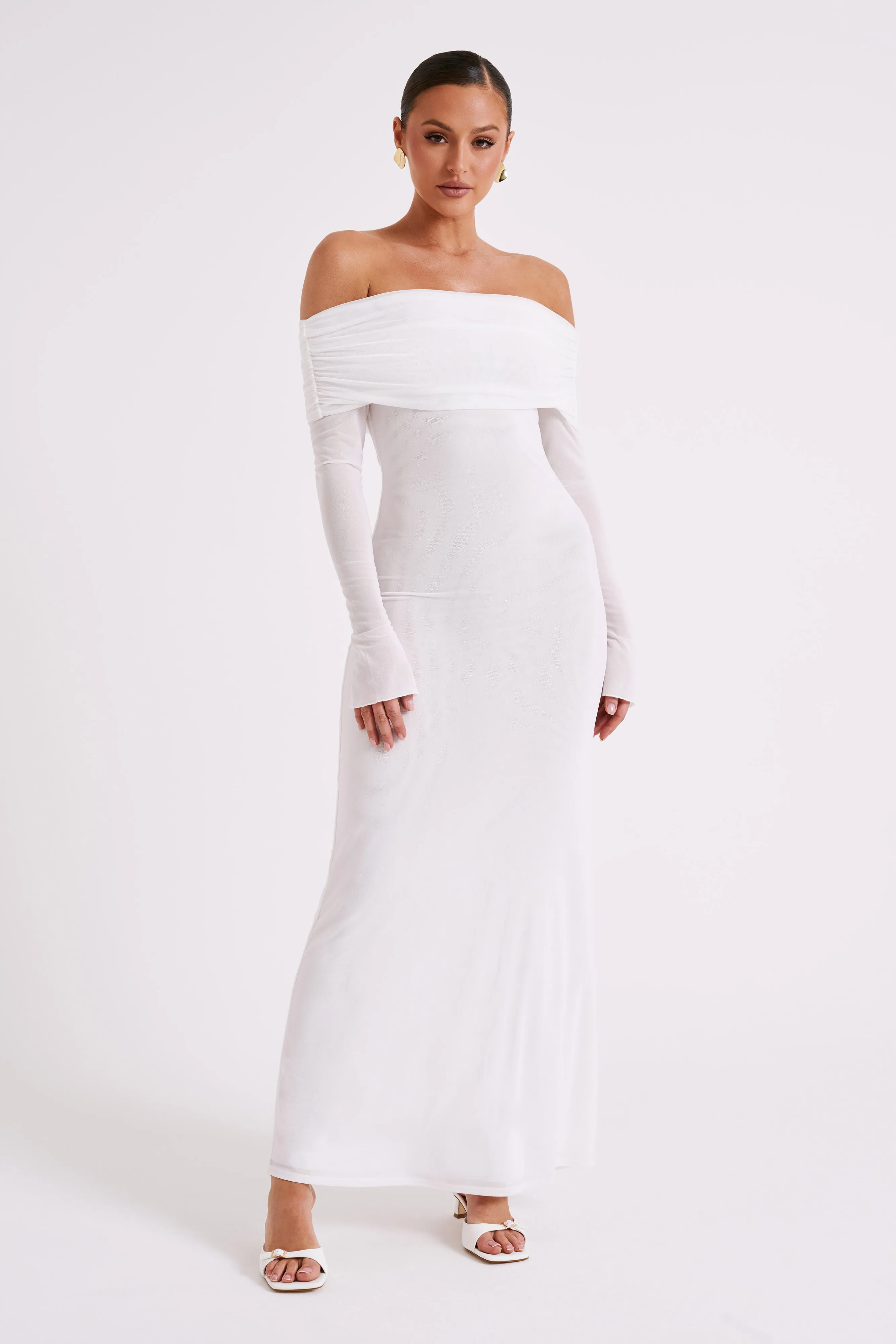 Josie Off Shoulder Mesh Maxi Dress - Ivory