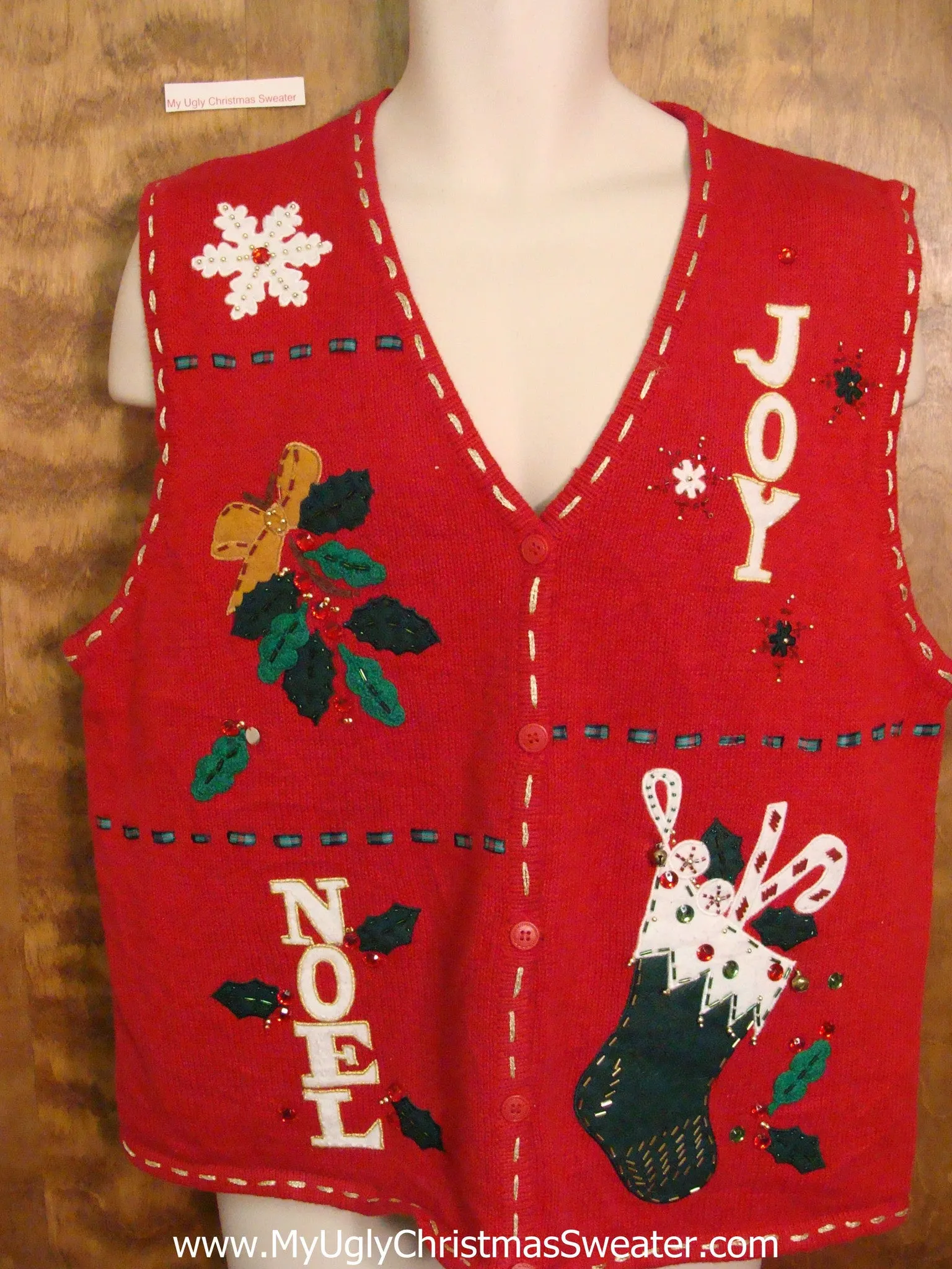 JOY NOEL Red Corny Christmas Sweater Vest