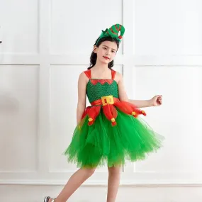 Joyful Christmas Girl's Dress Girls' mesh suspender princess dress Carnival Birthday Banquet Christmas Performance Costume