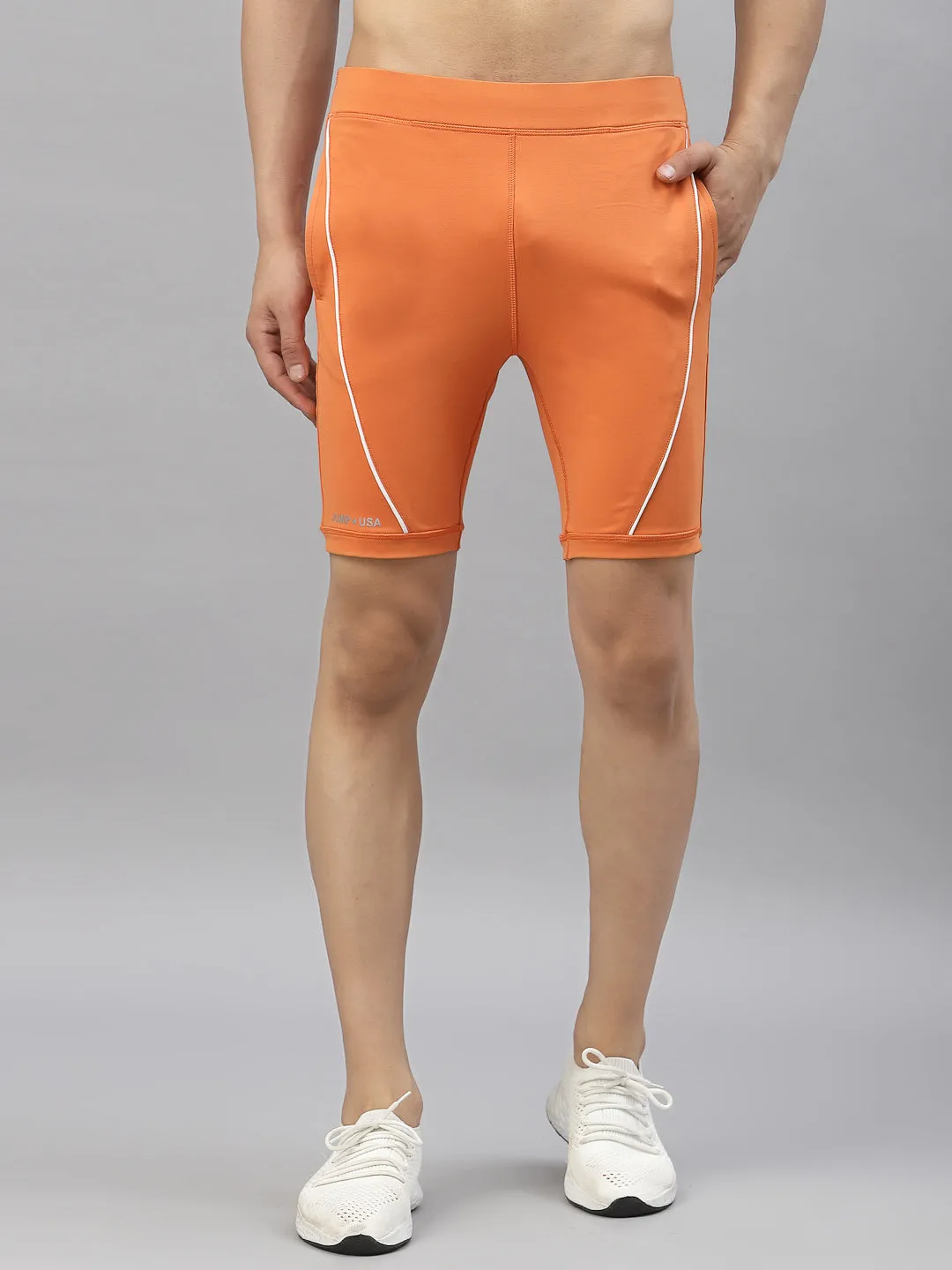 JUMP USA Men Orange Rapid Dry-Fit Solid Training Short Tights