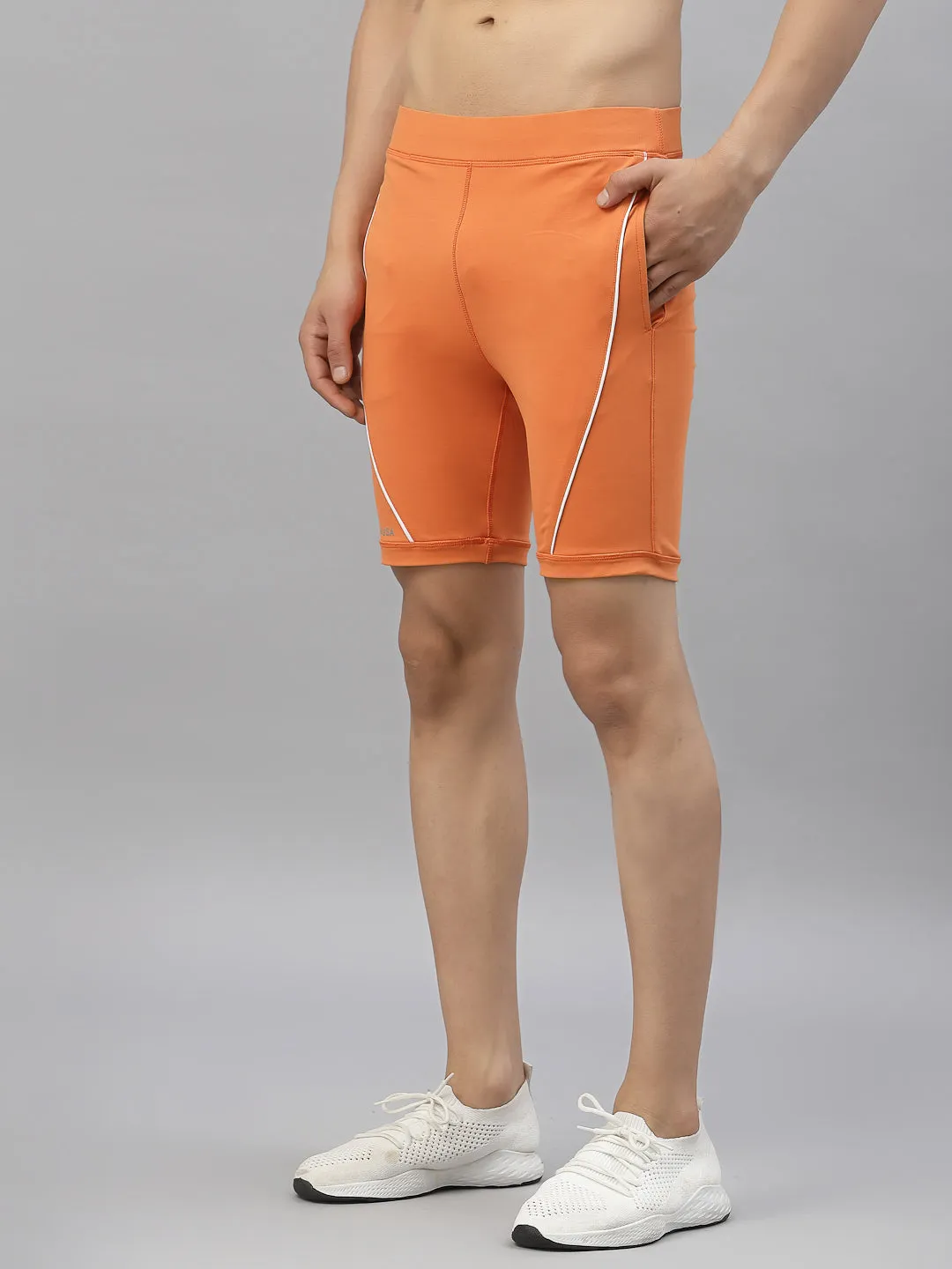 JUMP USA Men Orange Rapid Dry-Fit Solid Training Short Tights