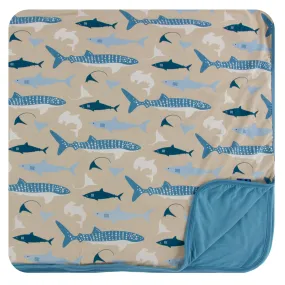 KicKee Pants Burlap Sharks Toddler Blanket