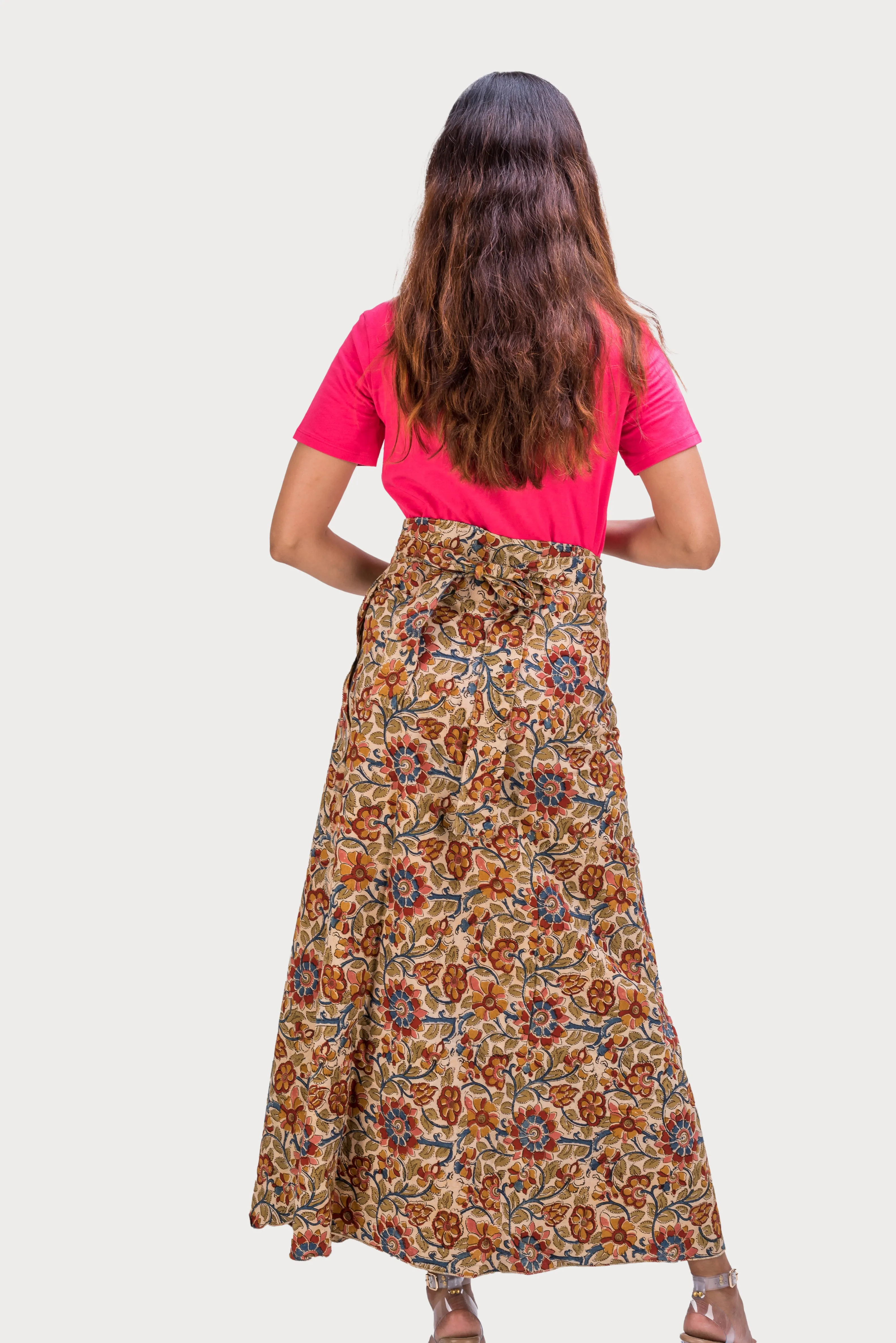 KK3003 Wrap Skirt-Flowers Beige