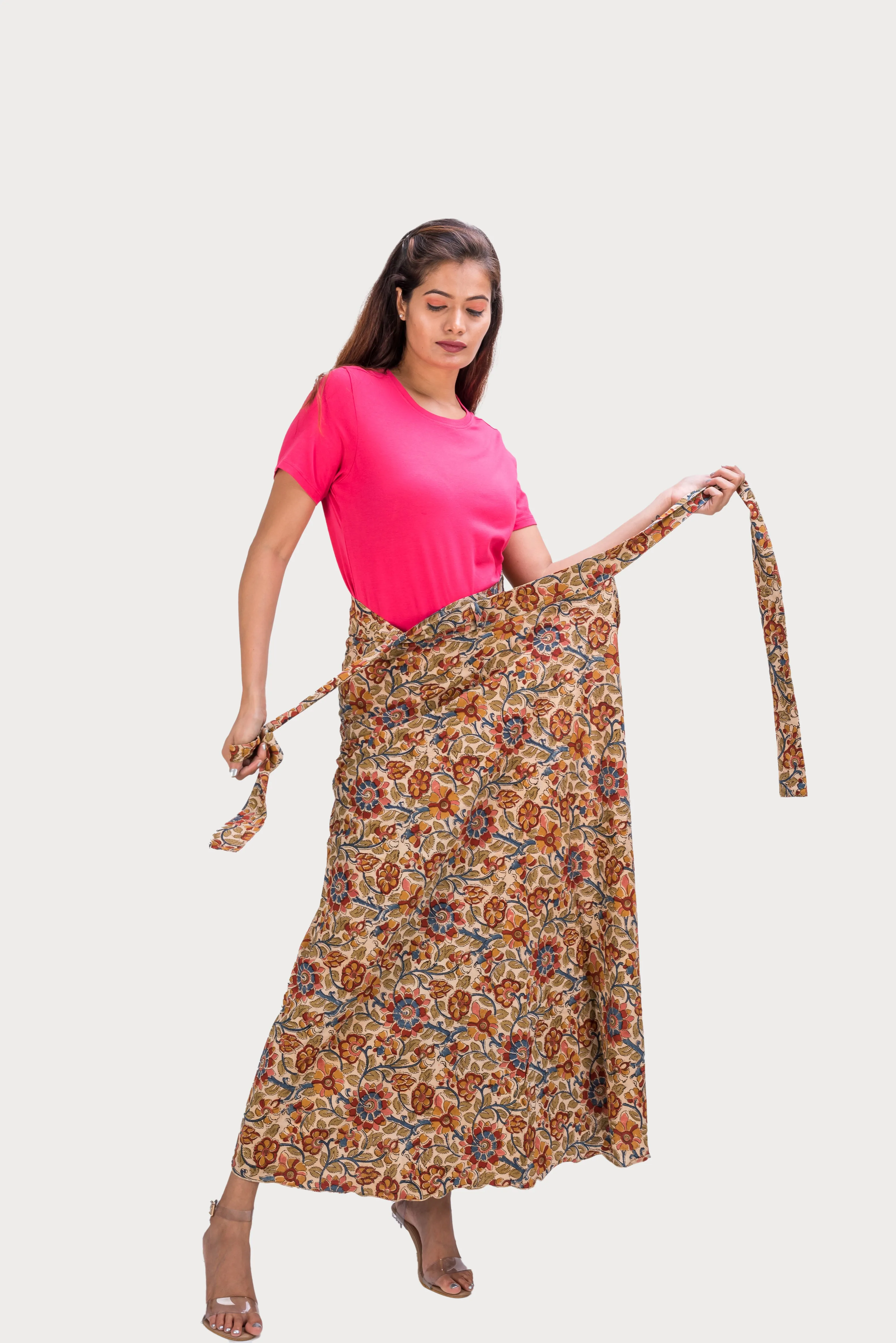 KK3003 Wrap Skirt-Flowers Beige