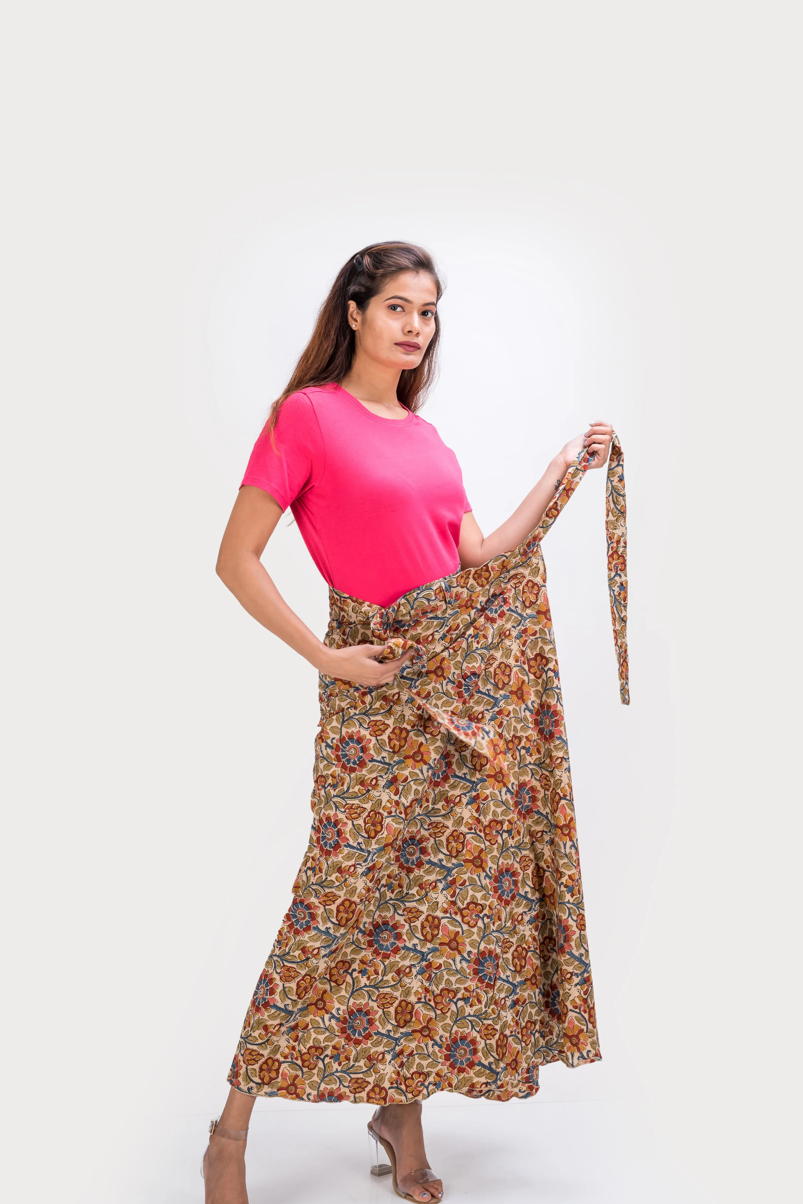 KK3003 Wrap Skirt-Flowers Beige