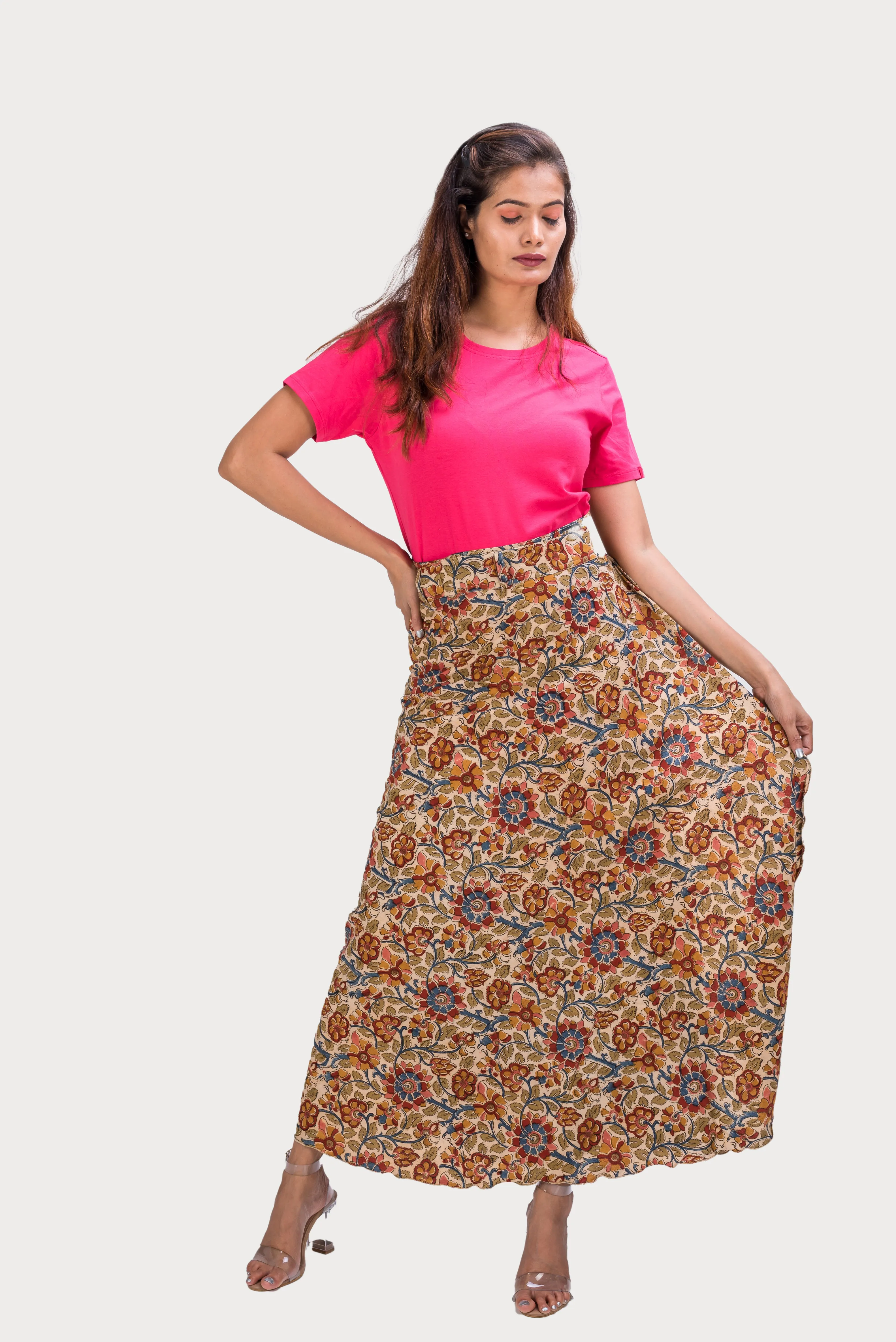 KK3003 Wrap Skirt-Flowers Beige