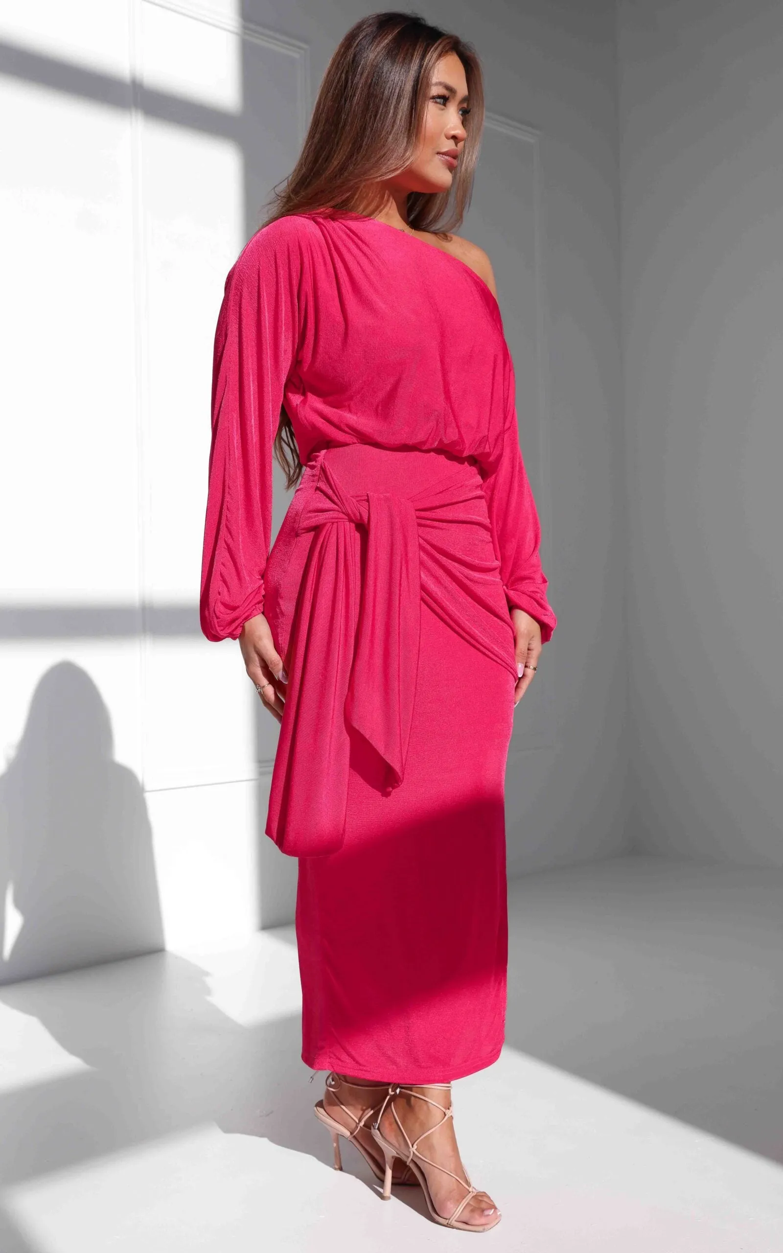 Kobe Maxi Dress - Watermelon Pink Sheen