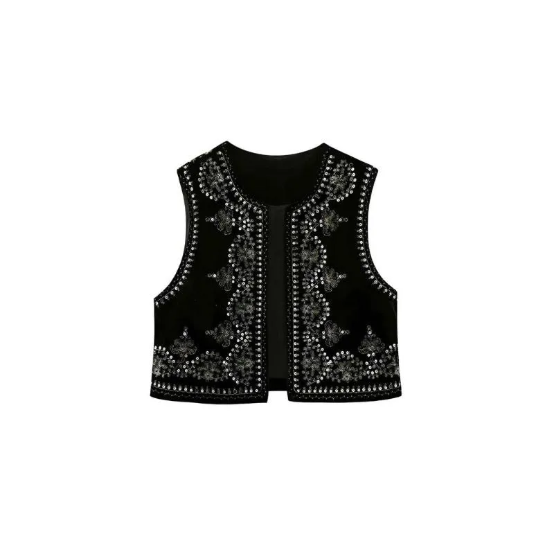 Ladies Embroidered Velvet Vest