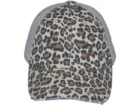 LEOPARD PONYTAIL TRUCKER HATS - SOFT UNSTRUCTURED