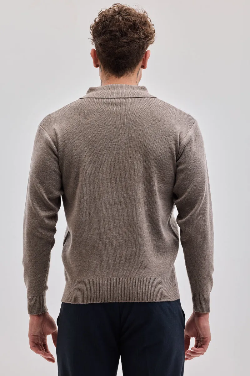 Light Brown Knitted Polo Sweater