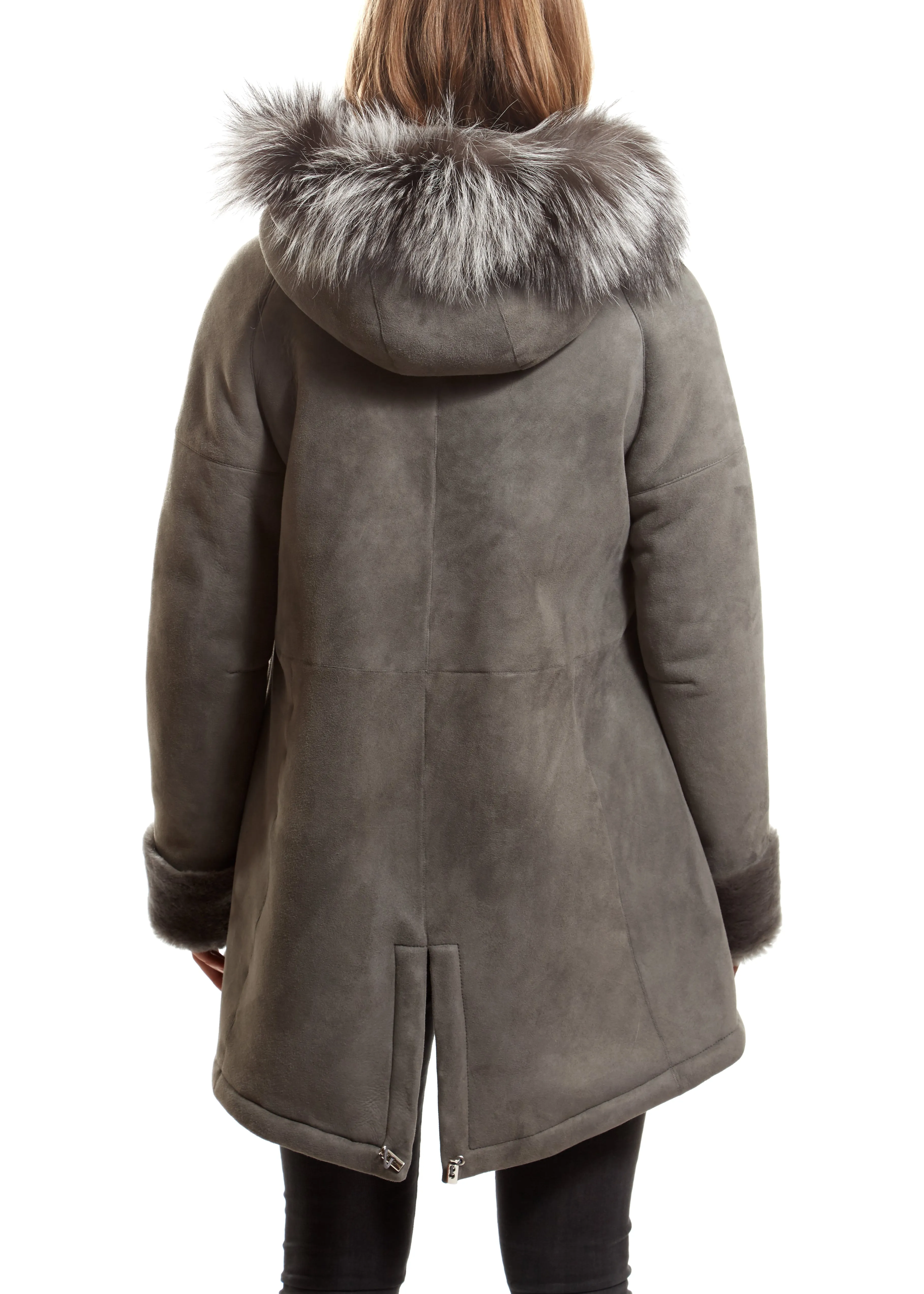 Light Grey Sheepskin Duffle Coat