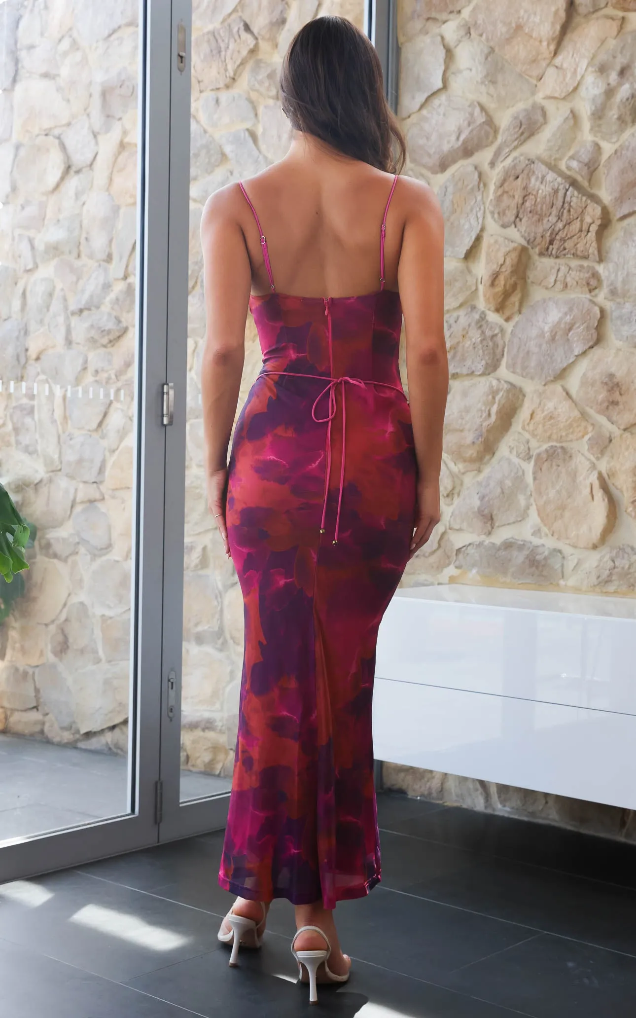 Lizzie Mesh Maxi Dress - Plum Multi Print