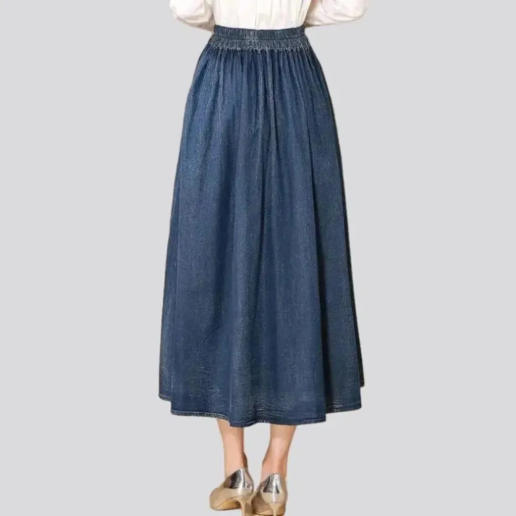 Long high-waist denim skirt for ladies