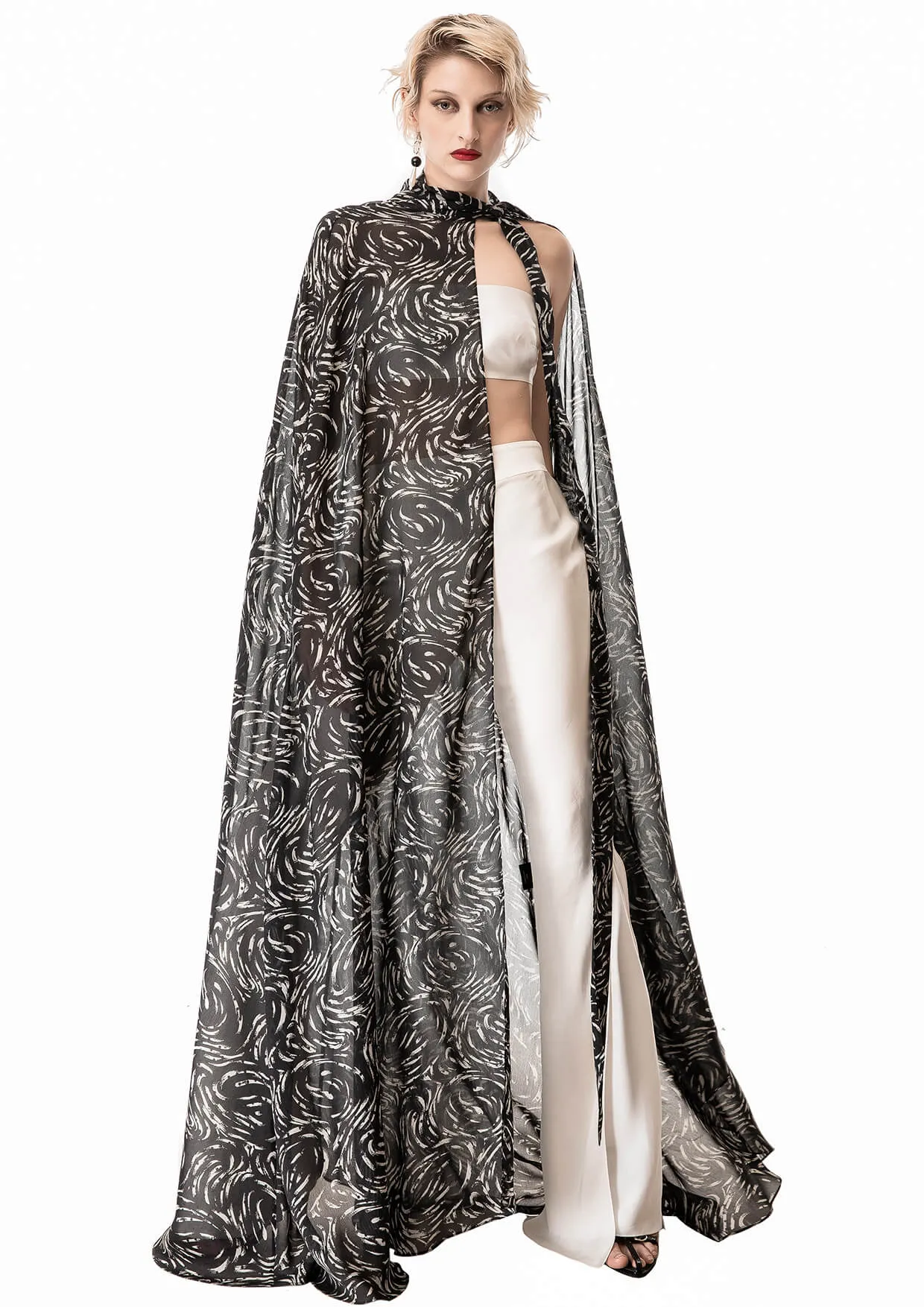 Long Silk Chiffon Cape