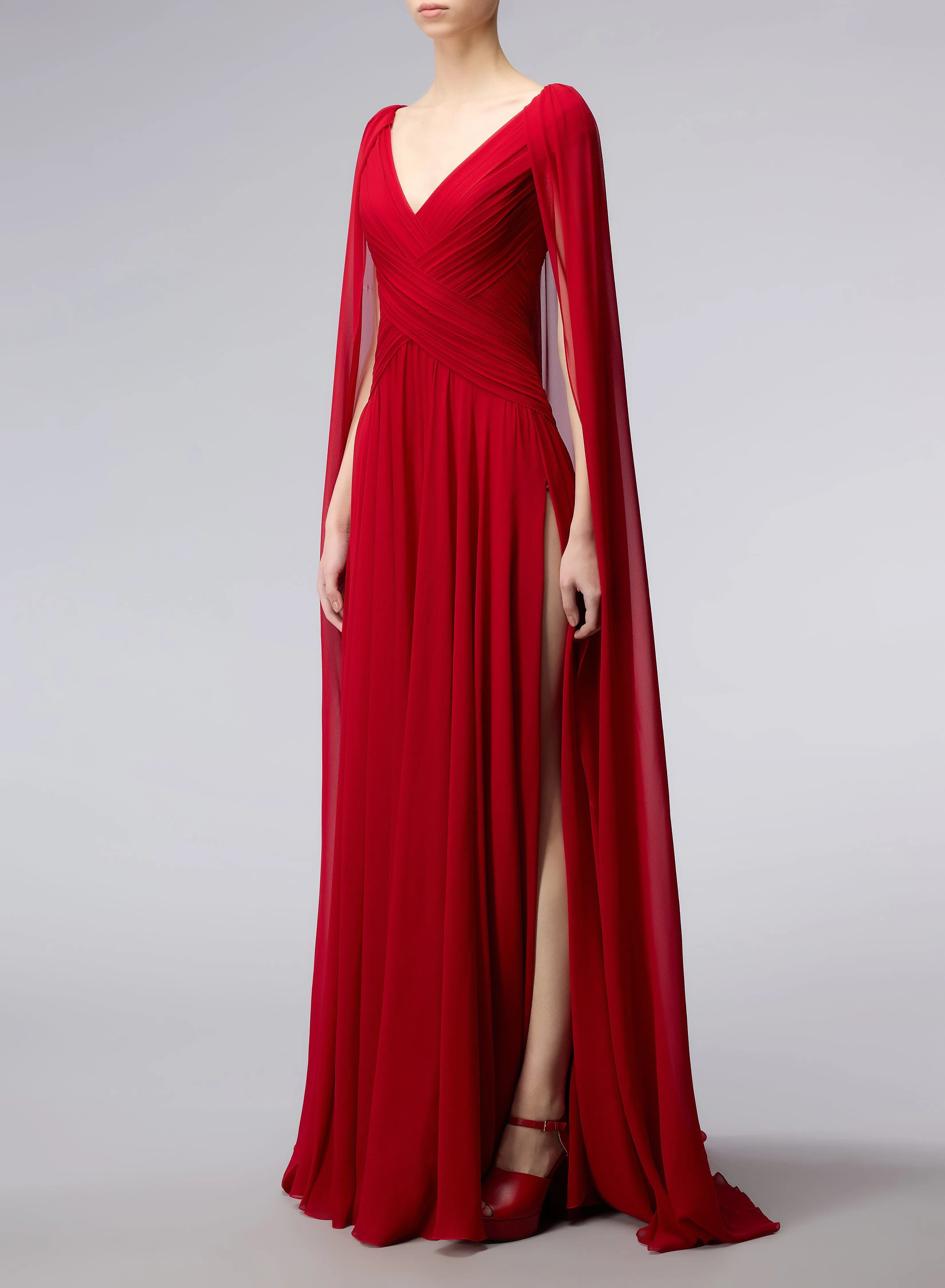 Long Silk Dress with Cape Sleeves