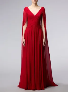 Long Silk Dress with Cape Sleeves