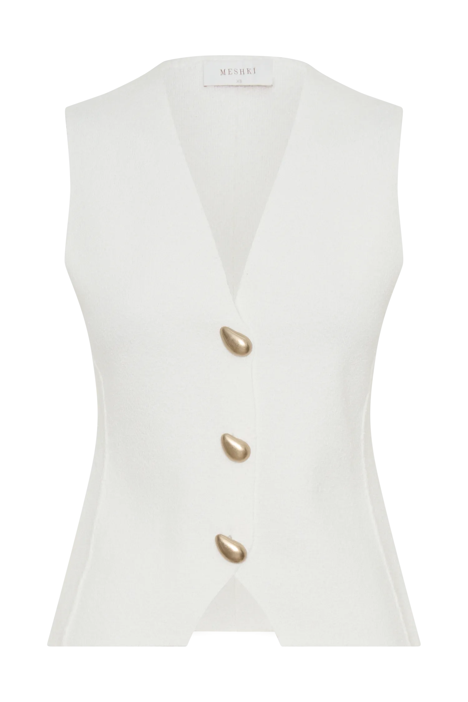 Malika Sleeveless Gold Button Vest - White