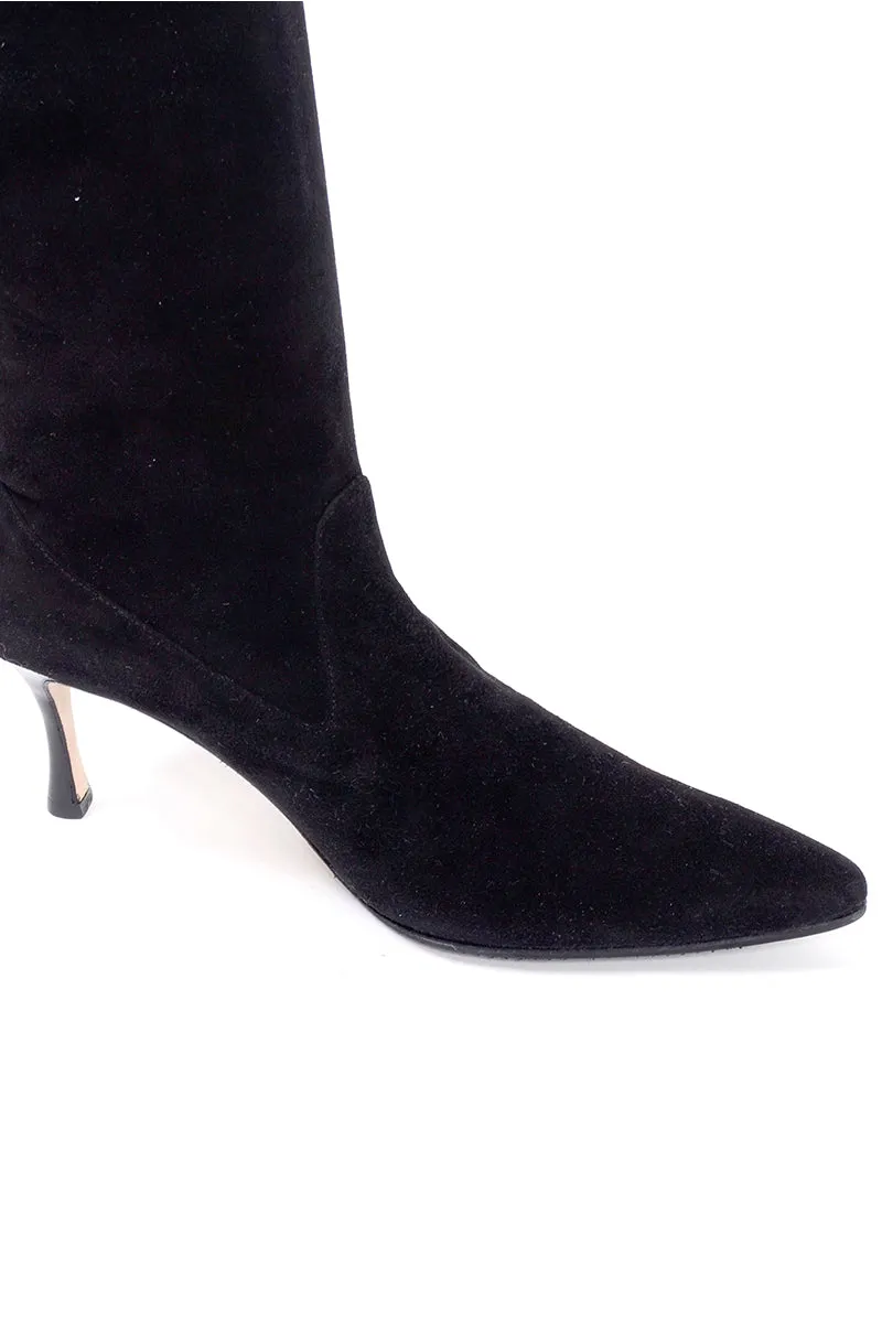 Manolo Blahnik Black Suede Boots Knee Length w/ 3" Heels 38.5