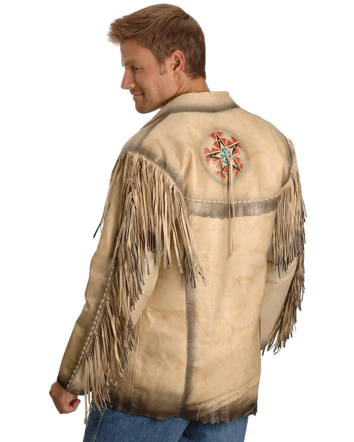 Maricopa Fringe Cream Leather Jacket Mens