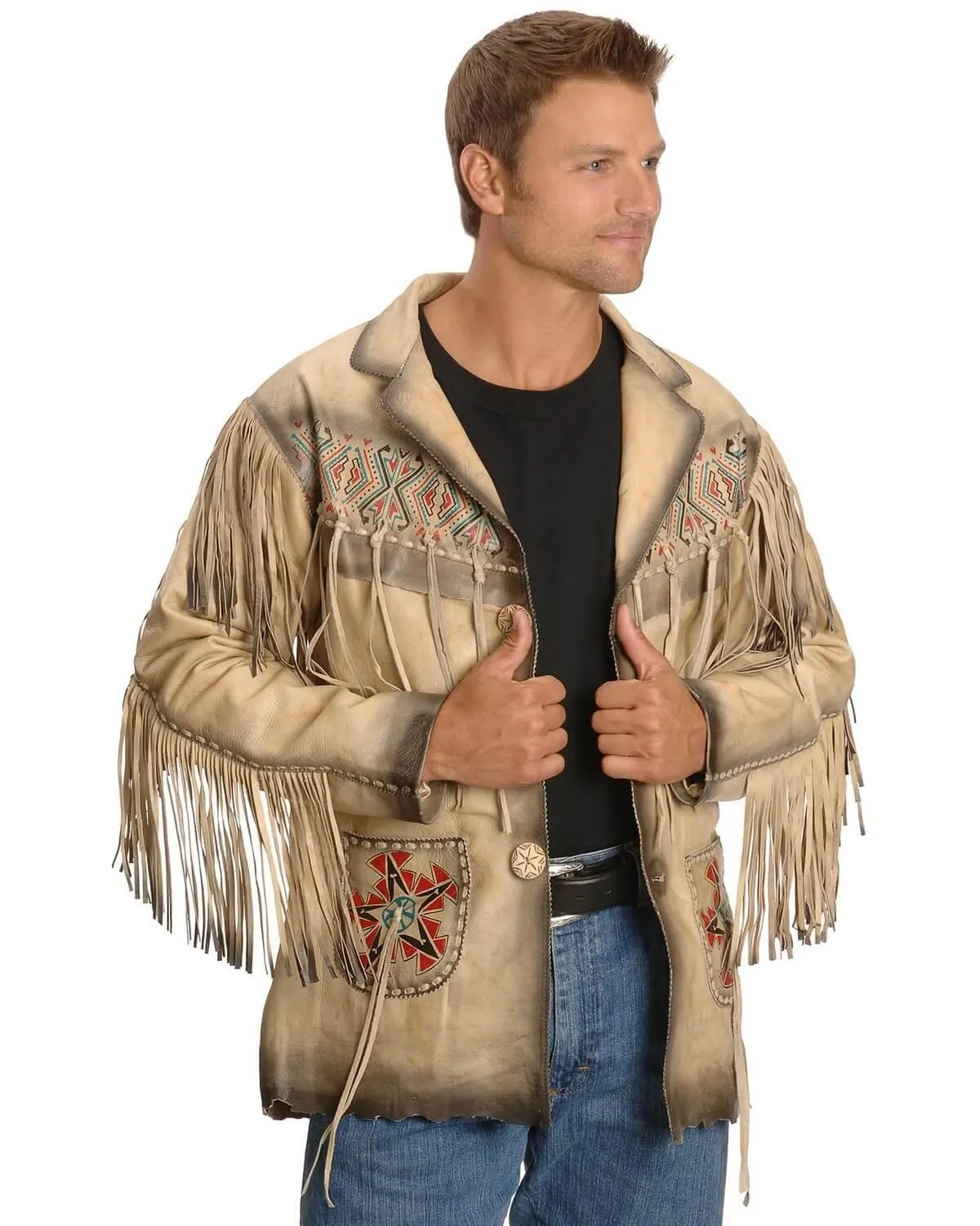 Maricopa Fringe Cream Leather Jacket Mens