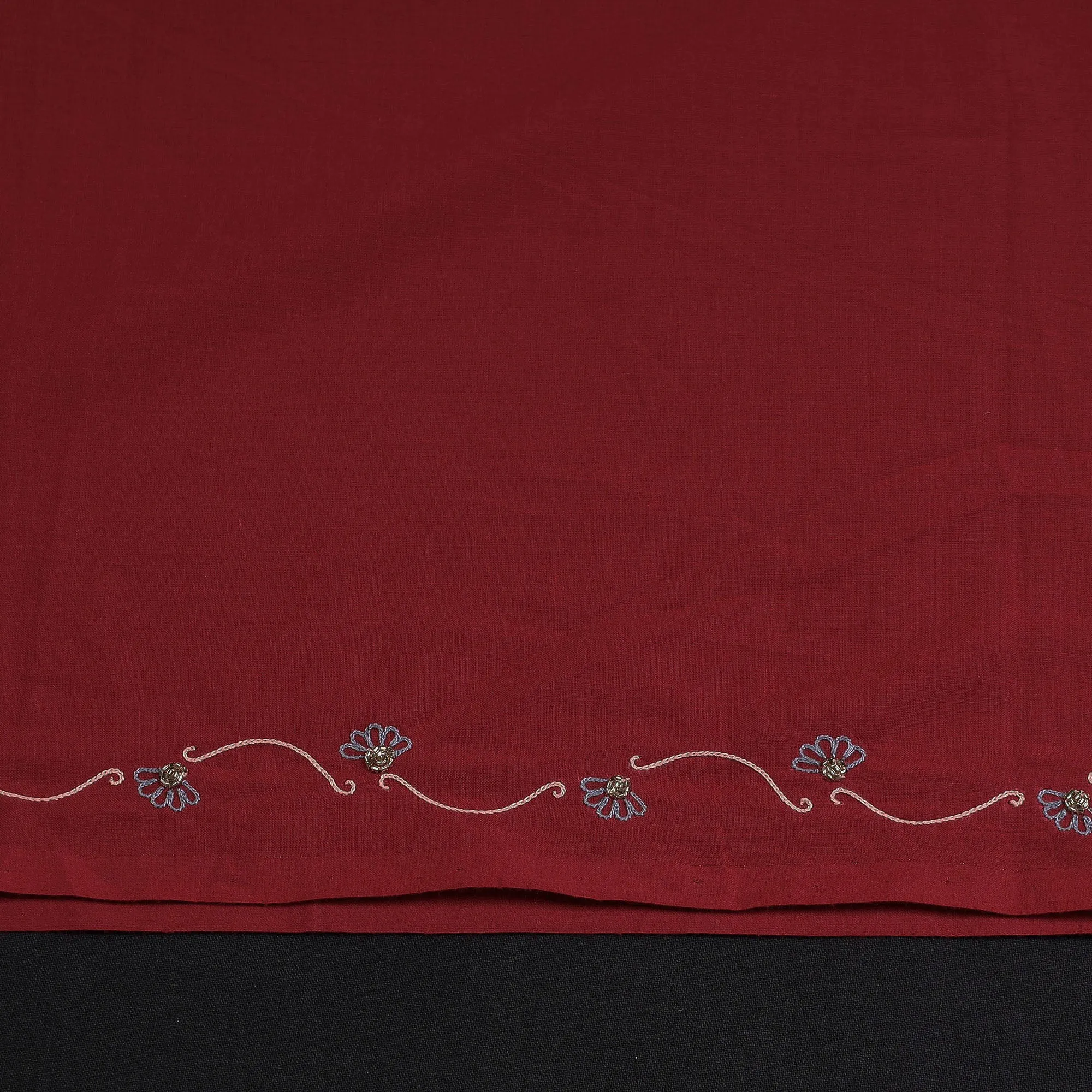 Maroon - Hand Embroidery Plain Cotton Kurta Material - 3 Meter