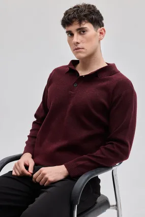 Maroon Knitted Polo Sweater