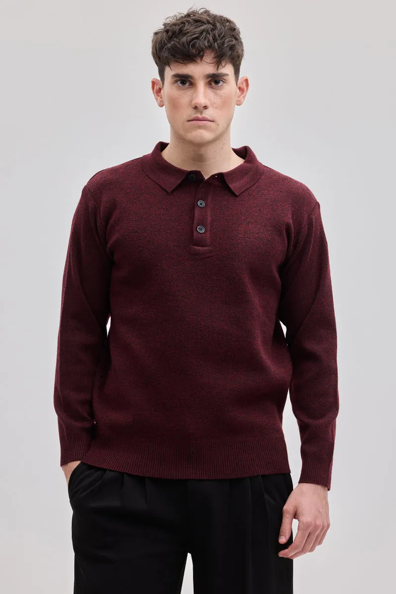 Maroon Knitted Polo Sweater