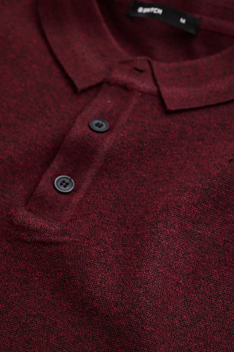 Maroon Knitted Polo Sweater