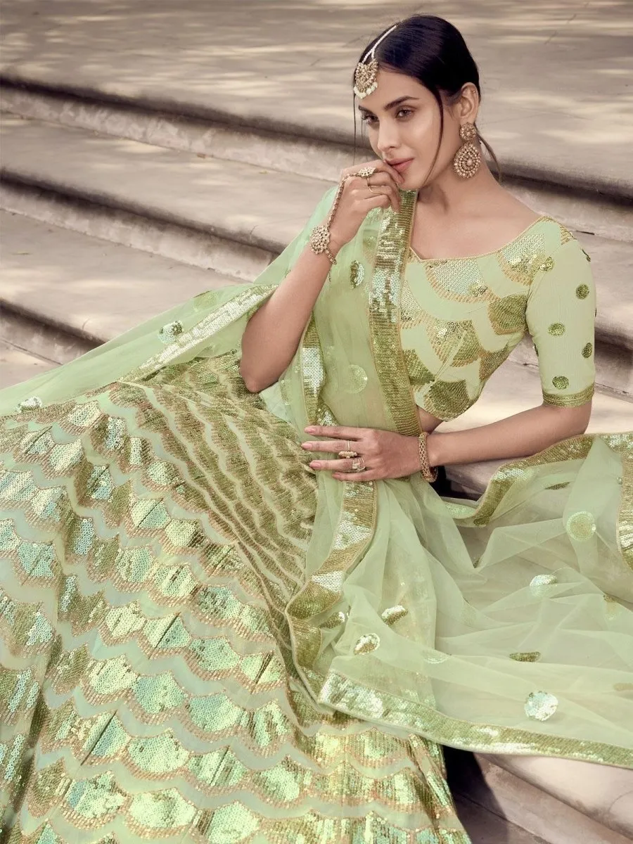 Marvellous Pista Green Net Lehenga Choli