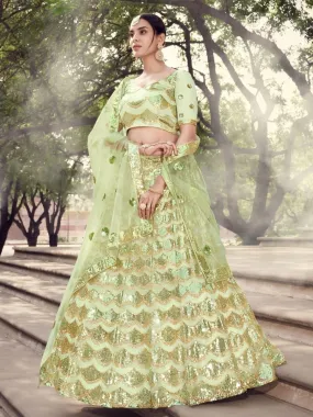 Marvellous Pista Green Net Lehenga Choli