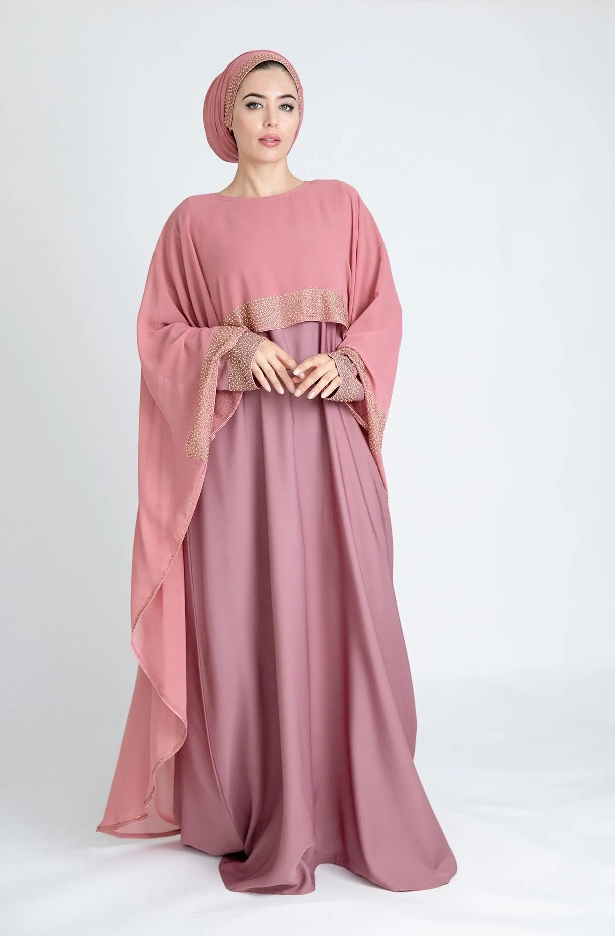 Mena Abaya - 2 Colours White/Golden Pearl