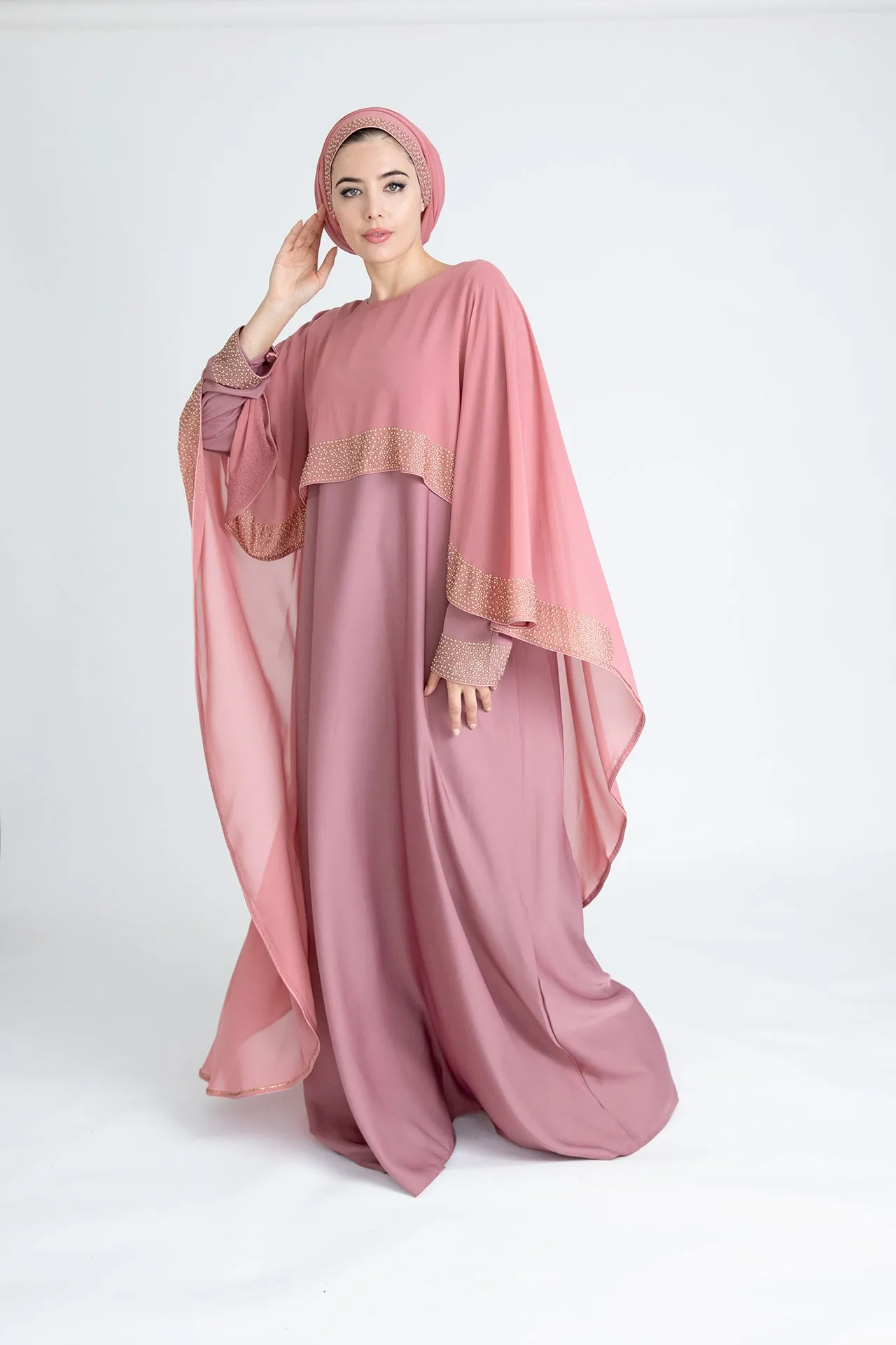 Mena Abaya - 2 Colours White/Golden Pearl