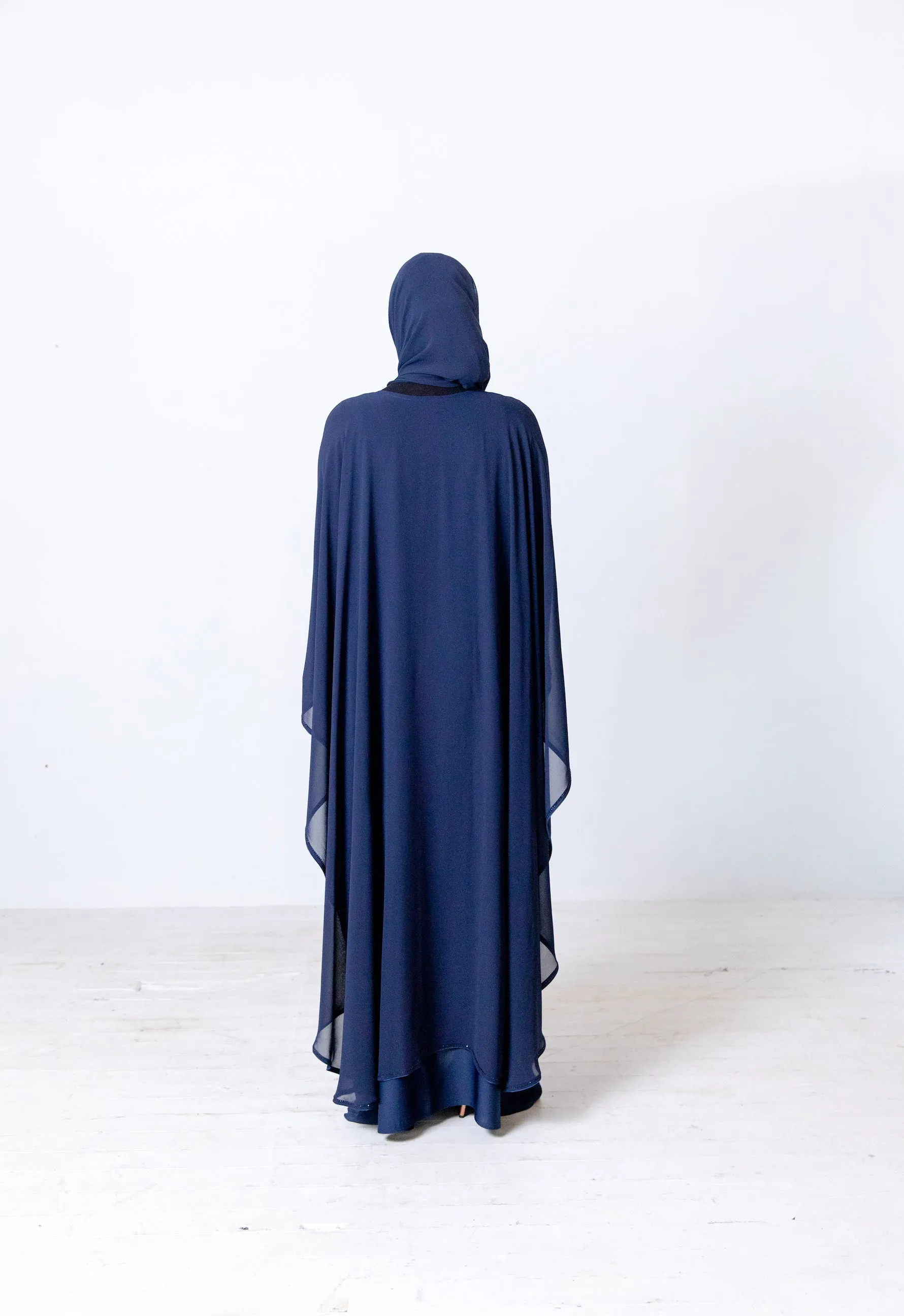 Mena Navy Abaya - 2 Colours White/Golden Pearl