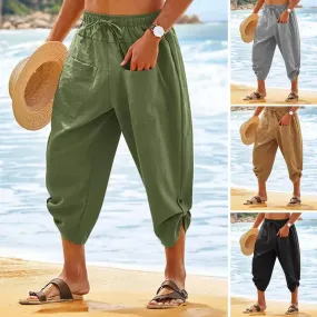 Men's Drawstring Mid-Calf Linen Pants