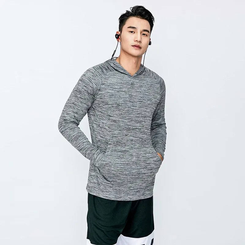 Men's Running Undershirt Gym Fitness Tight Hoodie Soccer Training T-Shirt Jogging Hooded Quick Dry Breathable Sports Clothing