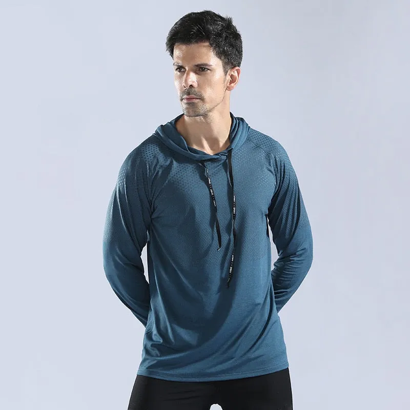 Men's Running Undershirt Gym Fitness Tight Hoodie Soccer Training T-Shirt Jogging Hooded Quick Dry Breathable Sports Clothing