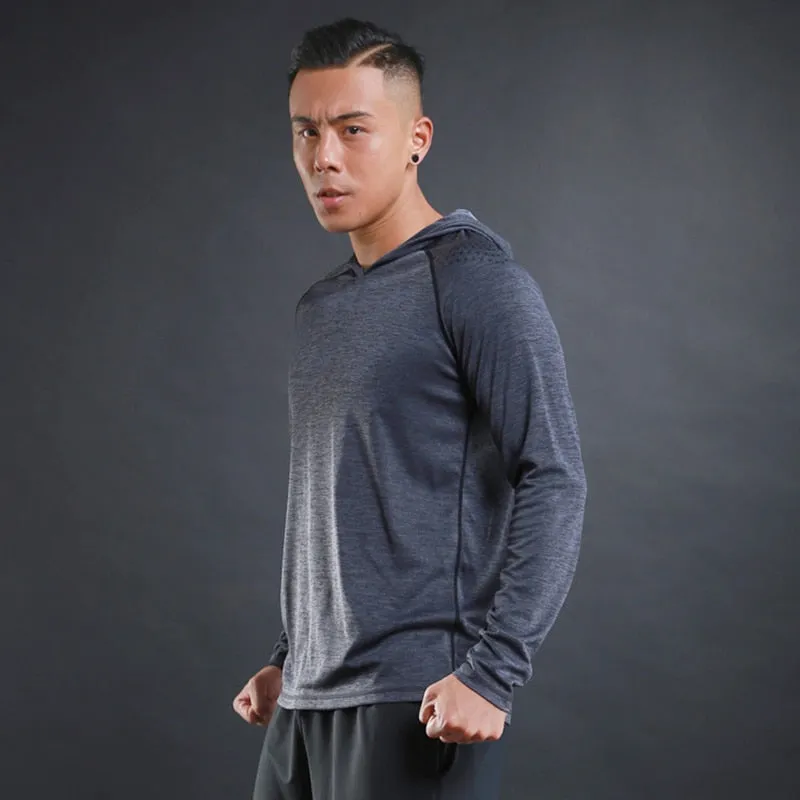 Men's Running Undershirt Gym Fitness Tight Hoodie Soccer Training T-Shirt Jogging Hooded Quick Dry Breathable Sports Clothing