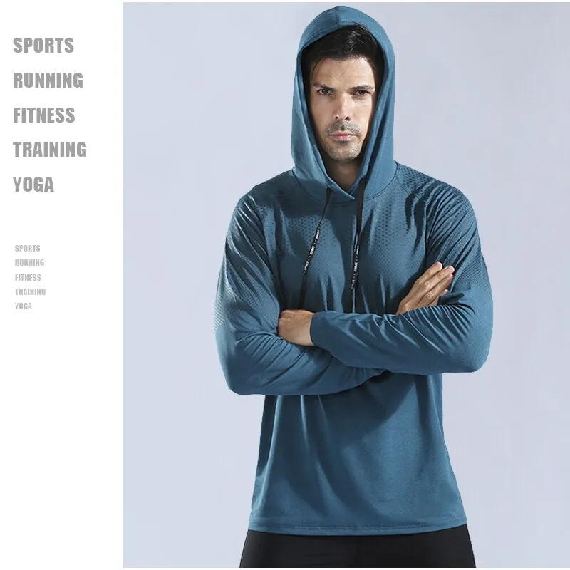 Men's Running Undershirt Gym Fitness Tight Hoodie Soccer Training T-Shirt Jogging Hooded Quick Dry Breathable Sports Clothing